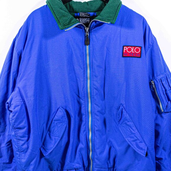 Polo Ralph Lauren Hi Tech Fleece Lined Bomber Jacket Puffer XL VTG 90s *damage* - Picture 2 of 15